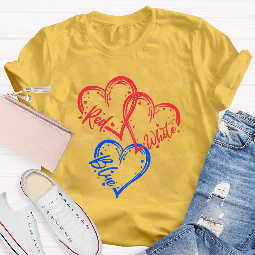 Red White Blue Heart Freedom Teacher T-shirt