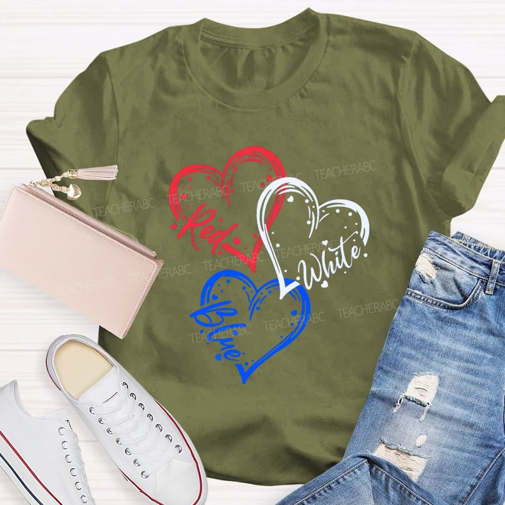 Red White Blue Heart Freedom Teacher T-shirt