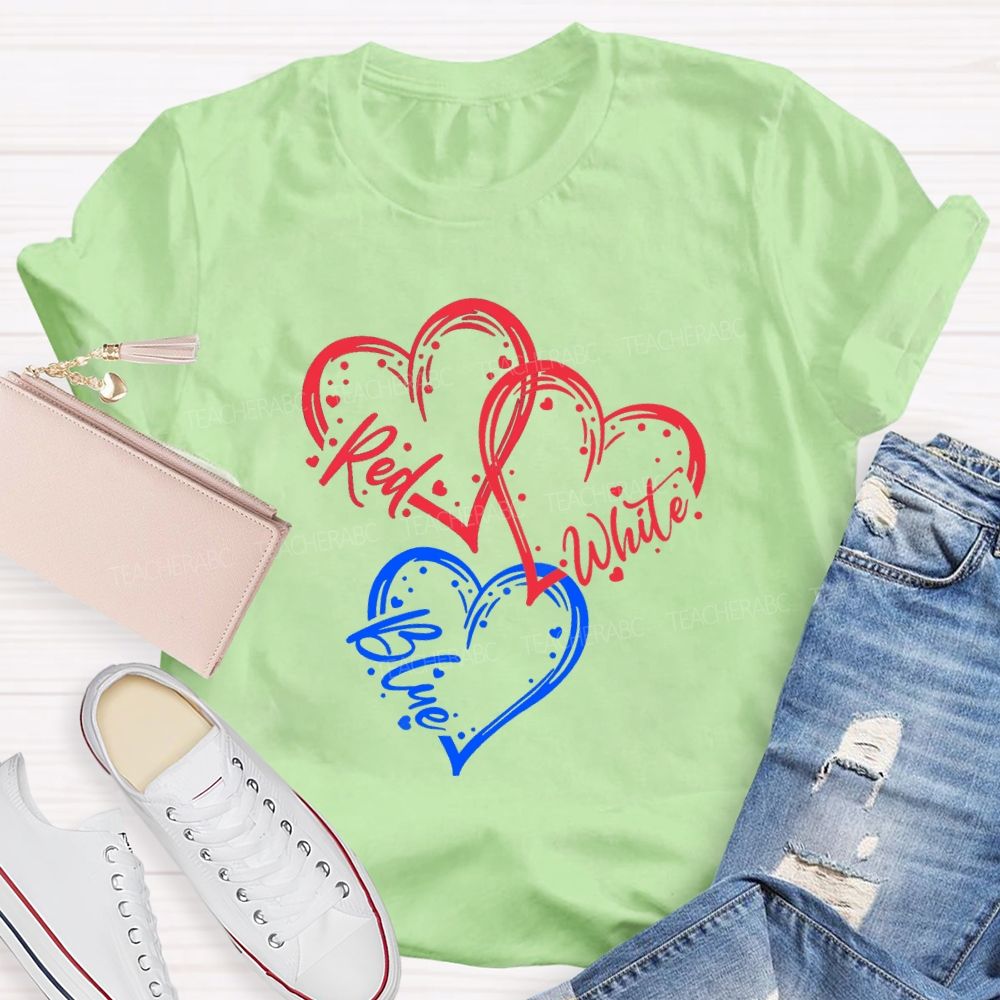 Red White Blue Heart Freedom Teacher T-shirt