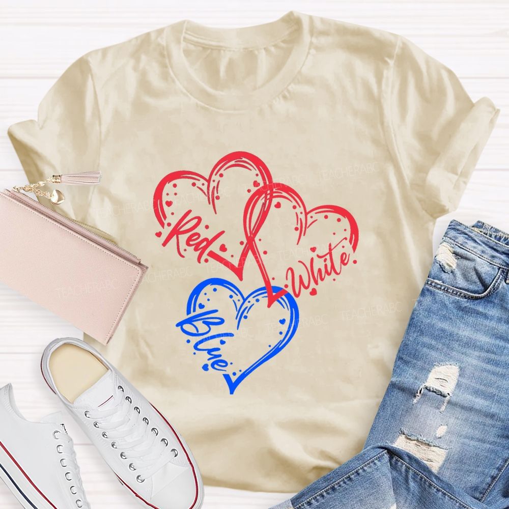 Red White Blue Heart Freedom Teacher T-shirt