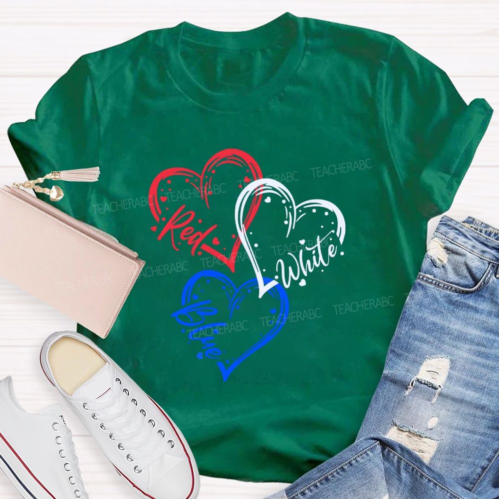 Red White Blue Heart Freedom Teacher T-shirt