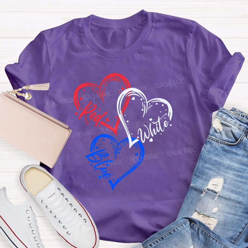 Red White Blue Heart Freedom Teacher T-shirt