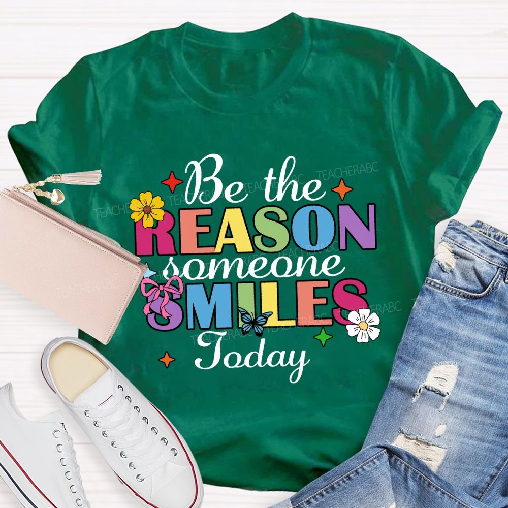 Be The Reason Someone Smile Today Floral Star Butterfly Teacher T-Shirt