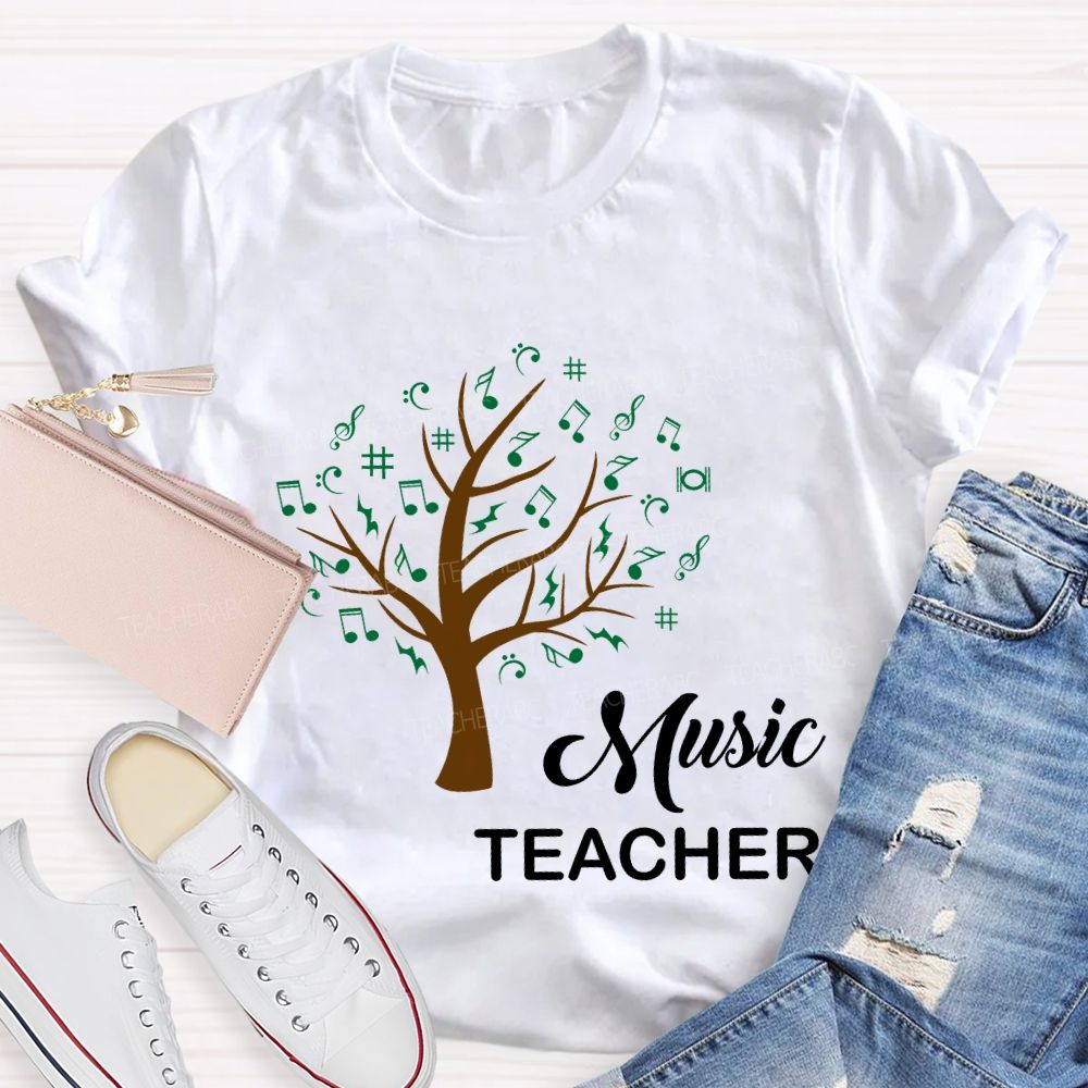 Music Teacher The Tree Was Covered With Musical Notes Teacher T-shirt