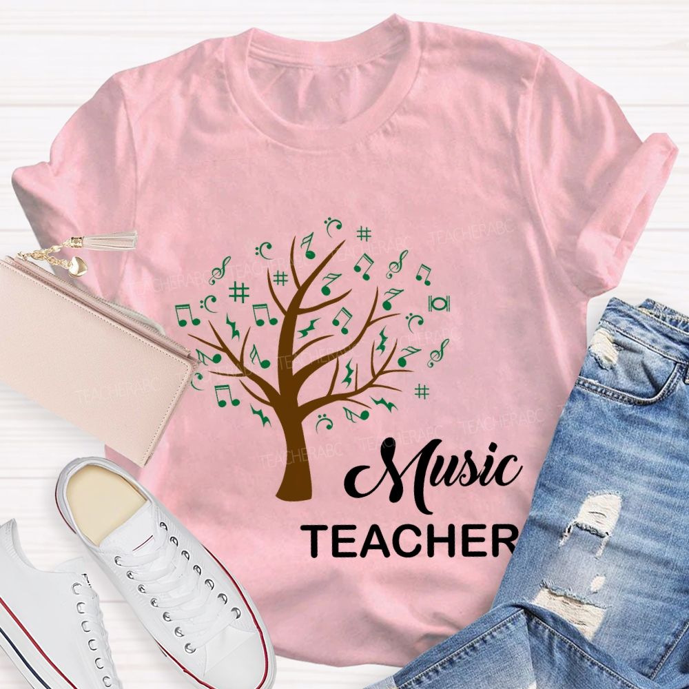 Music Teacher The Tree Was Covered With Musical Notes Teacher T-shirt
