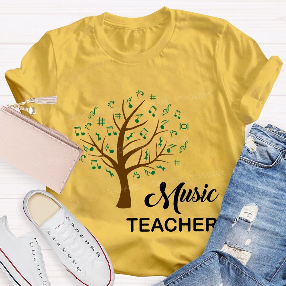 Music Teacher The Tree Was Covered With Musical Notes Teacher T-shirt