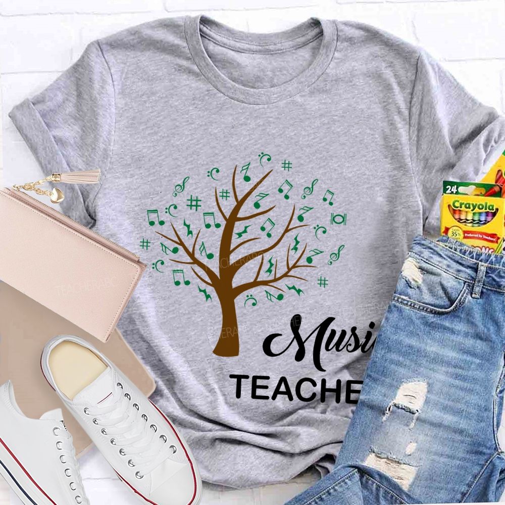 Music Teacher The Tree Was Covered With Musical Notes Teacher T-shirt
