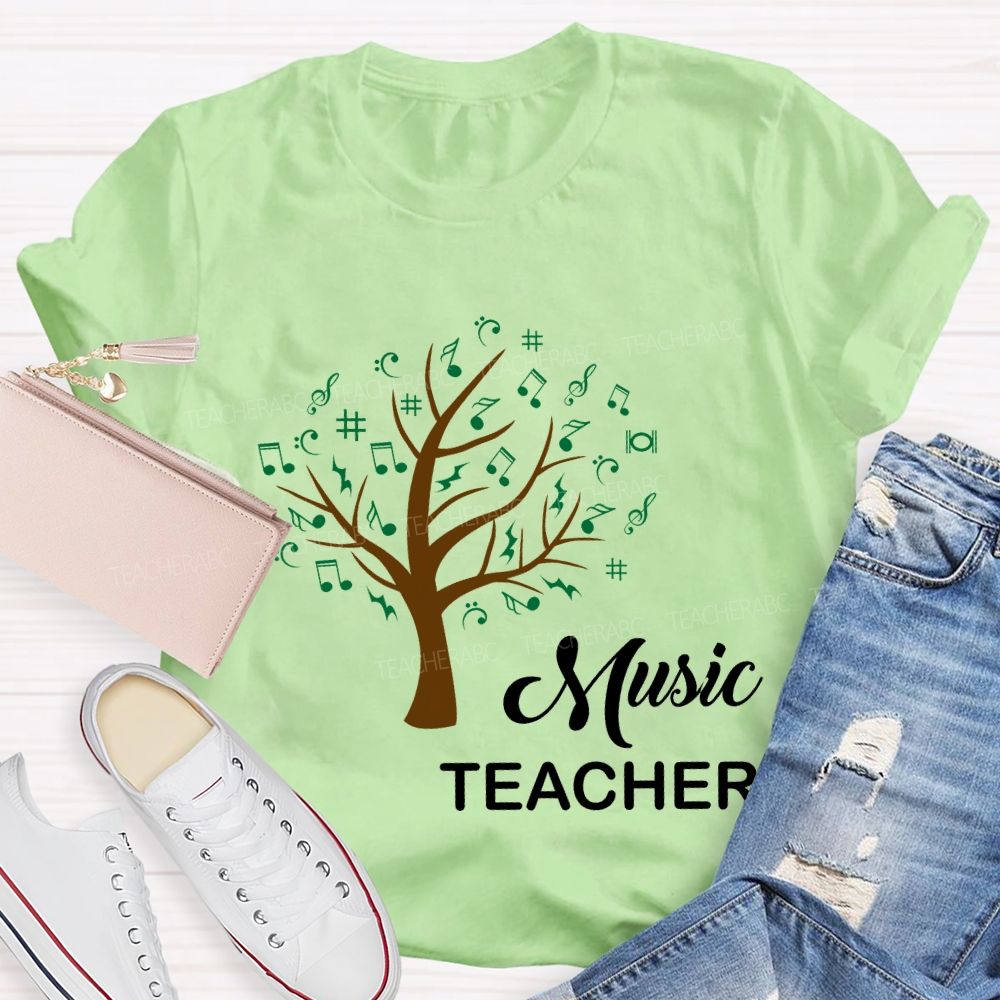 Music Teacher The Tree Was Covered With Musical Notes Teacher T-shirt