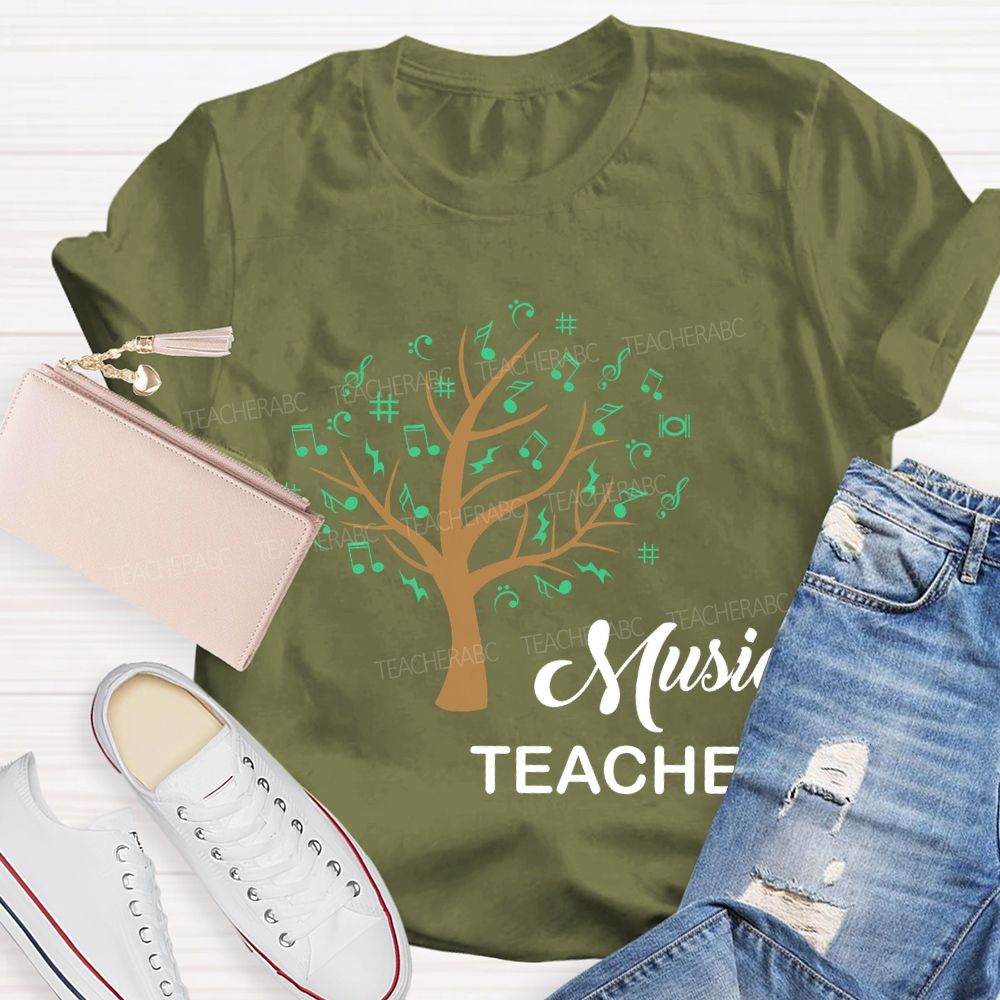 Music Teacher The Tree Was Covered With Musical Notes Teacher T-shirt