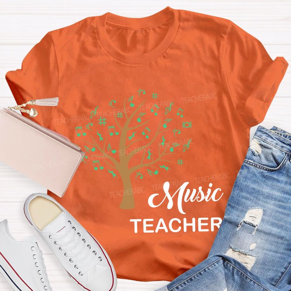 Music Teacher The Tree Was Covered With Musical Notes Teacher T-shirt