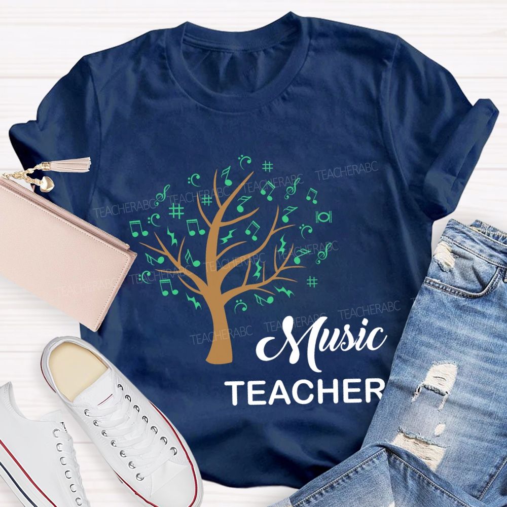 Music Teacher The Tree Was Covered With Musical Notes Teacher T-shirt