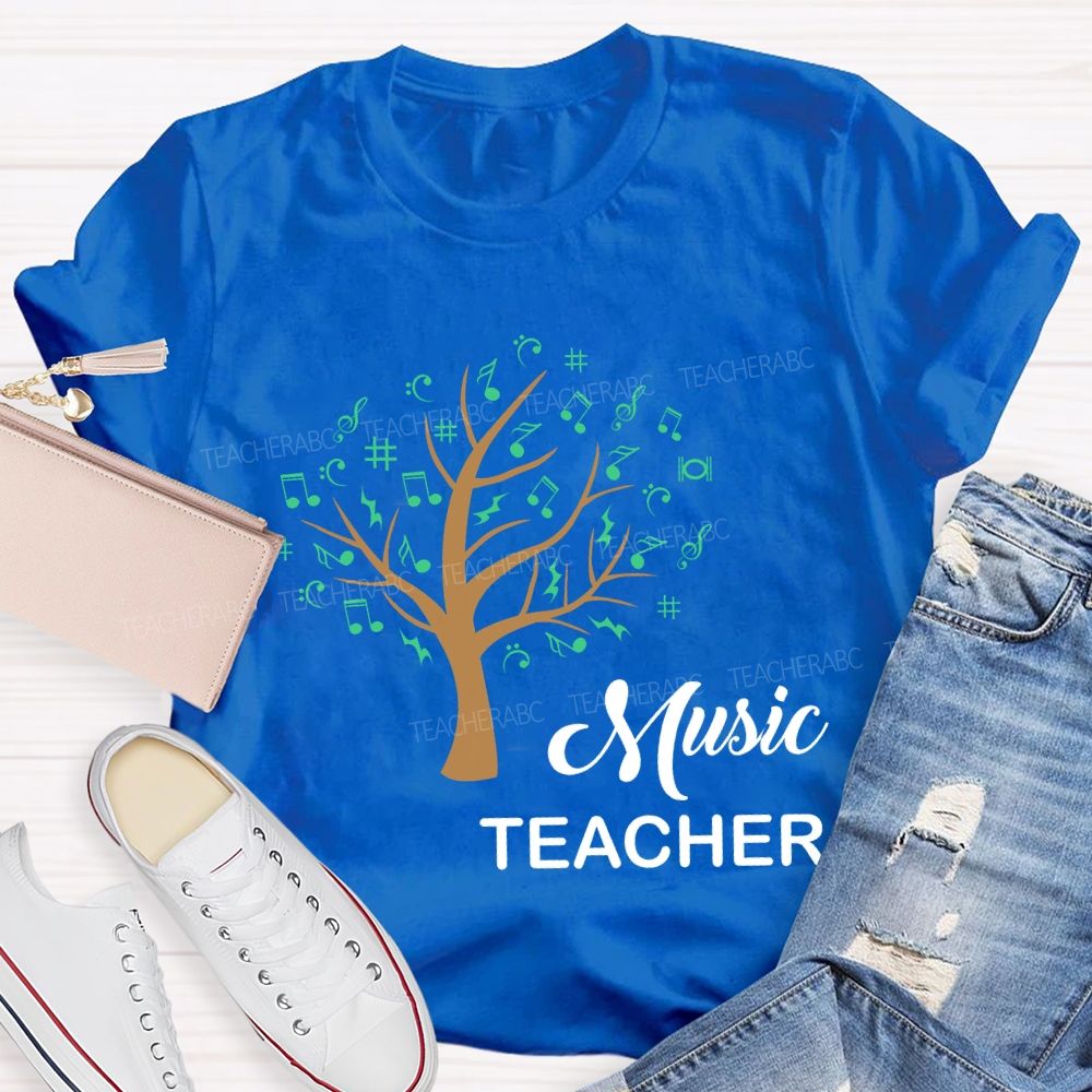 Music Teacher The Tree Was Covered With Musical Notes Teacher T-shirt