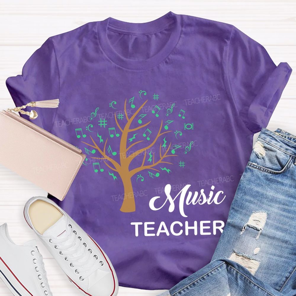 Music Teacher The Tree Was Covered With Musical Notes Teacher T-shirt