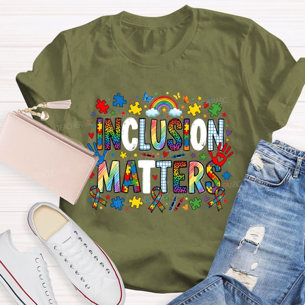 Inclusion Matter Rainbow Butterfly Teacher T-Shirt