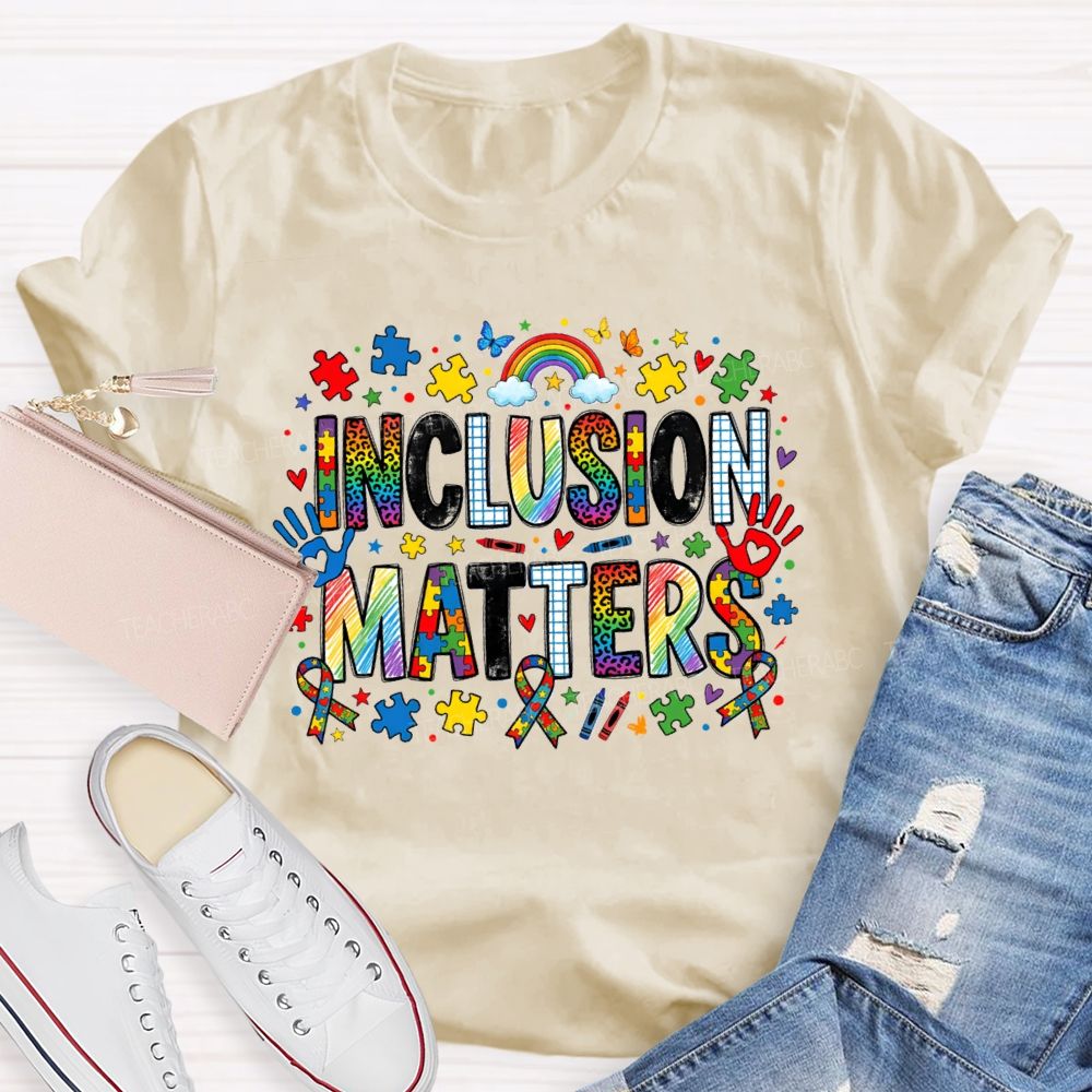 Inclusion Matter Rainbow Butterfly Teacher T-Shirt