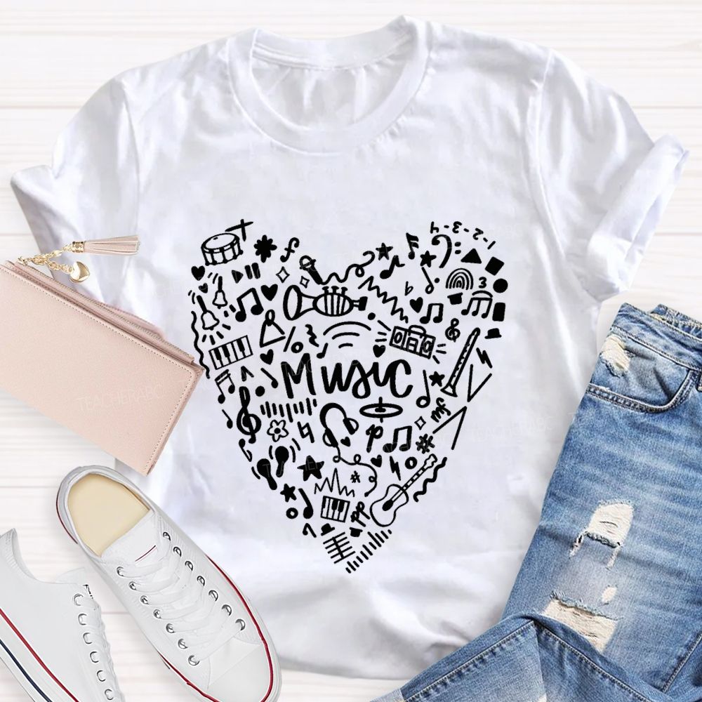 Music Various Musical Notes Formed A Heart Teacher T-shirt