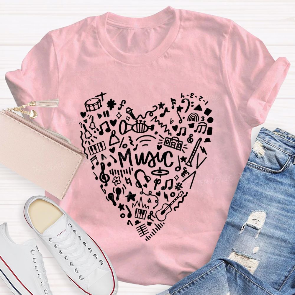 Music Various Musical Notes Formed A Heart Teacher T-shirt