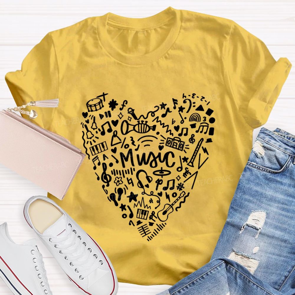 Music Various Musical Notes Formed A Heart Teacher T-shirt