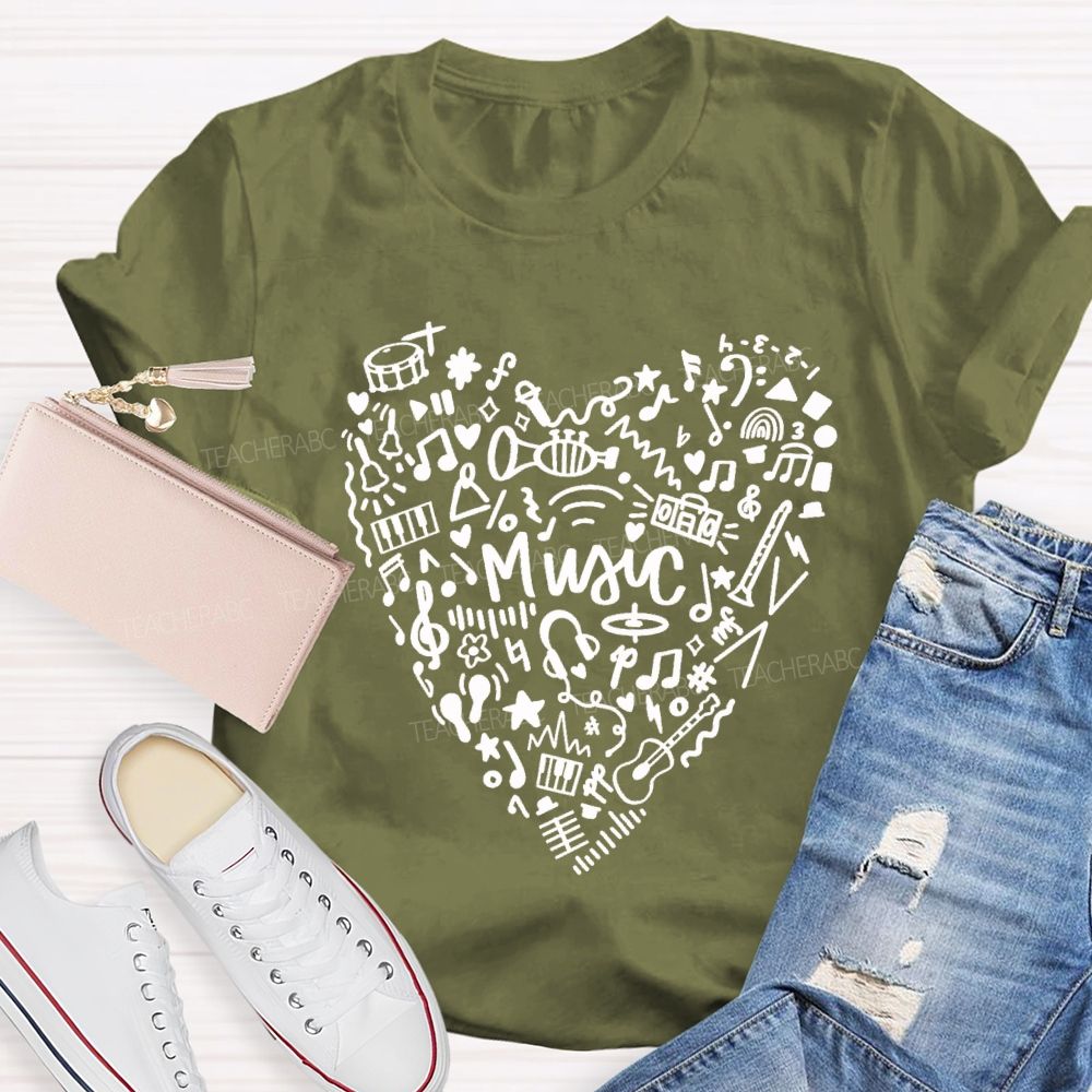Music Various Musical Notes Formed A Heart Teacher T-shirt