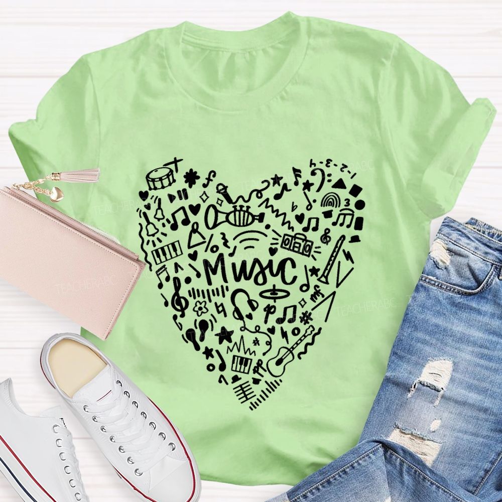 Music Various Musical Notes Formed A Heart Teacher T-shirt