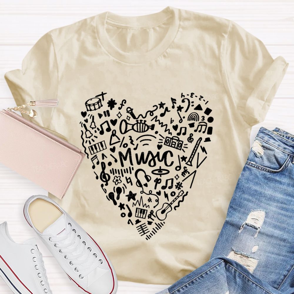 Music Various Musical Notes Formed A Heart Teacher T-shirt