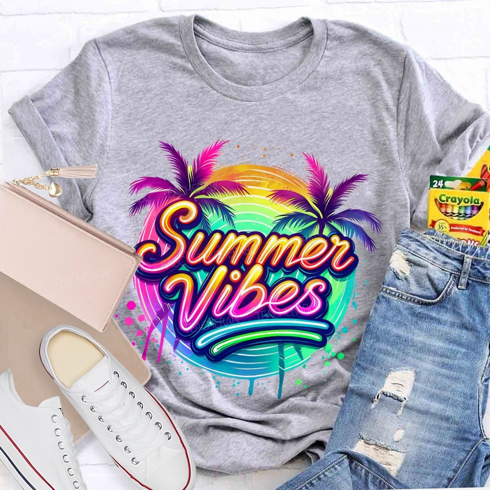 Summer Vibes Colorful Pattern  Teacher T-shirt
