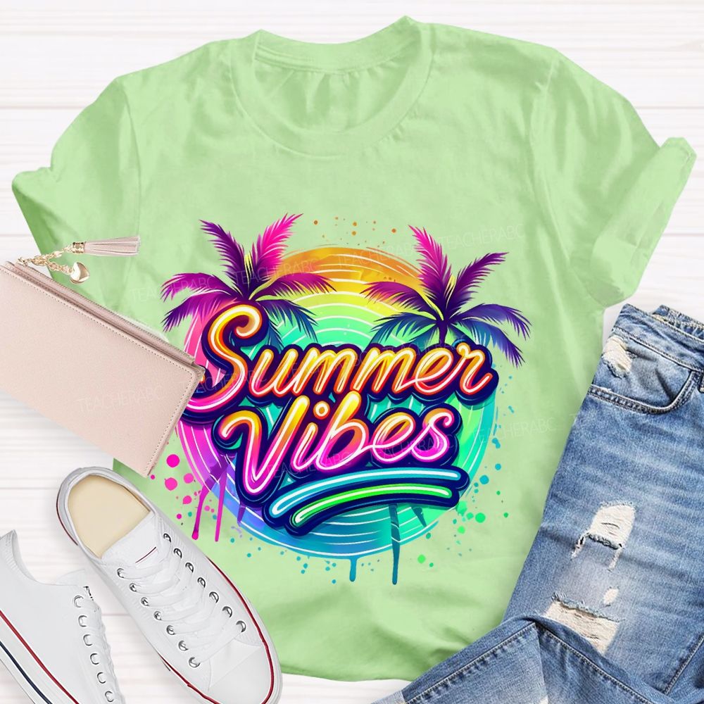 Summer Vibes Colorful Pattern  Teacher T-shirt