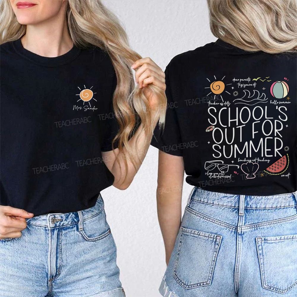 Personalized Name School'S Out For Summer Double Printed T-shirt