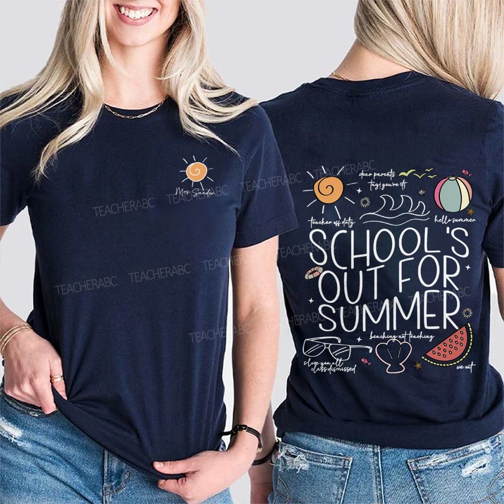 Personalized Name School'S Out For Summer Double Printed T-shirt