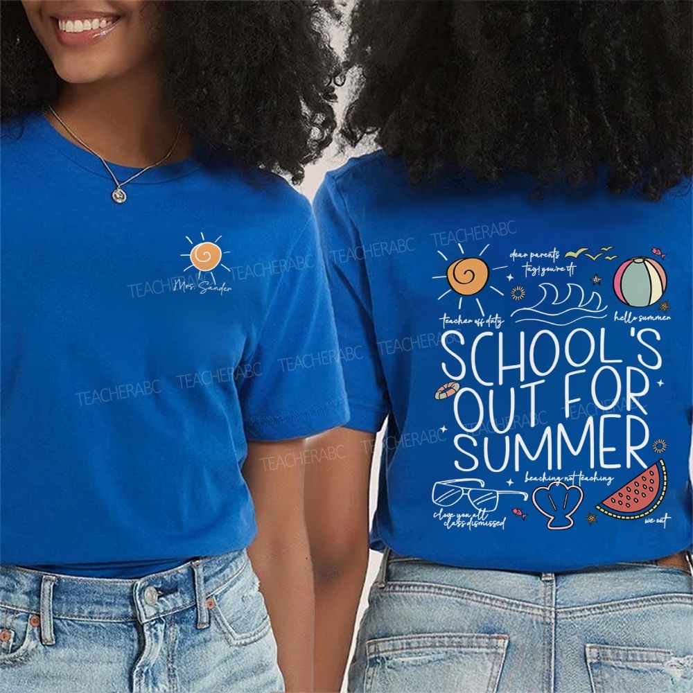 Personalized Name School'S Out For Summer Double Printed T-shirt