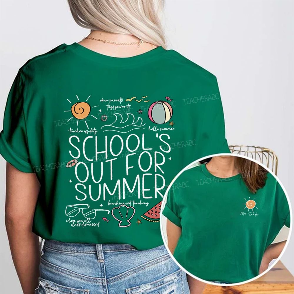 Personalized Name School'S Out For Summer Double Printed T-shirt