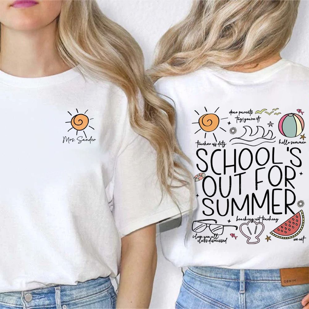 Personalized Name School'S Out For Summer Double Printed T-shirt