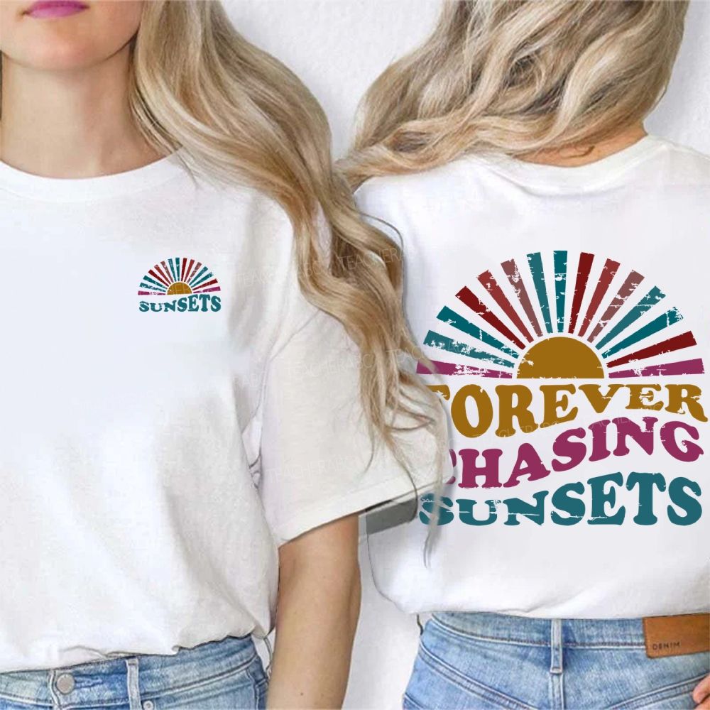 Forever Chasing Sunsets Summer Break Double Printed T-shirt