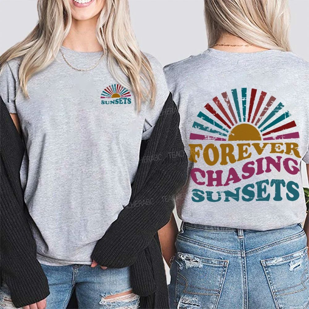 Forever Chasing Sunsets Summer Break Double Printed T-shirt