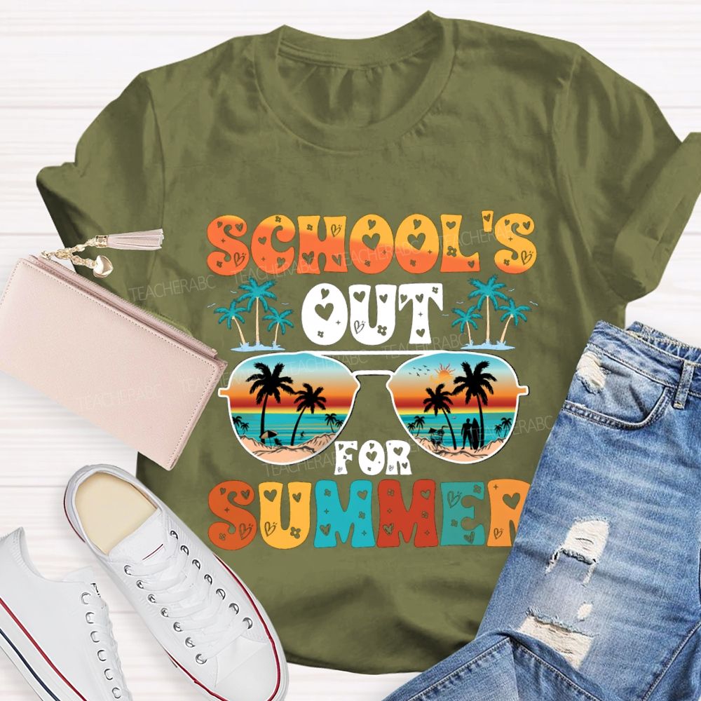 School's Out For Summer Letters With Heart Design Teacher T-shirt