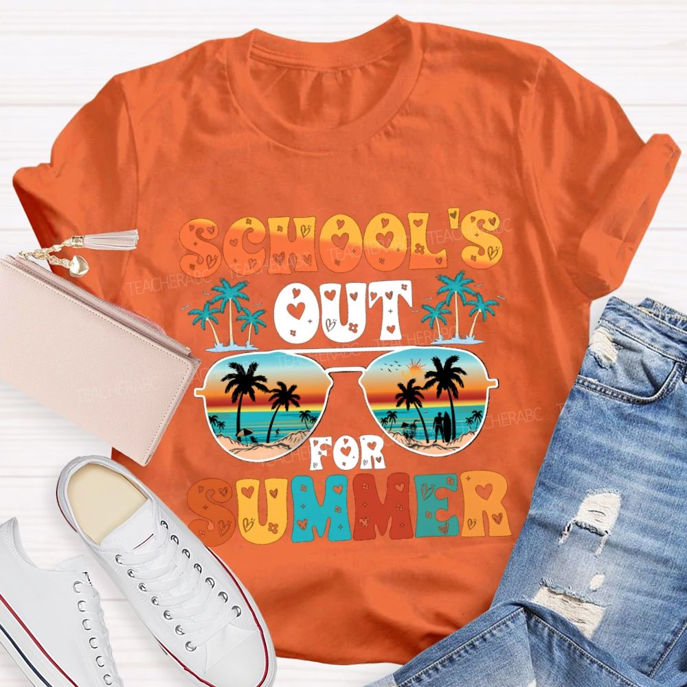 School's Out For Summer Letters With Heart Design Teacher T-shirt