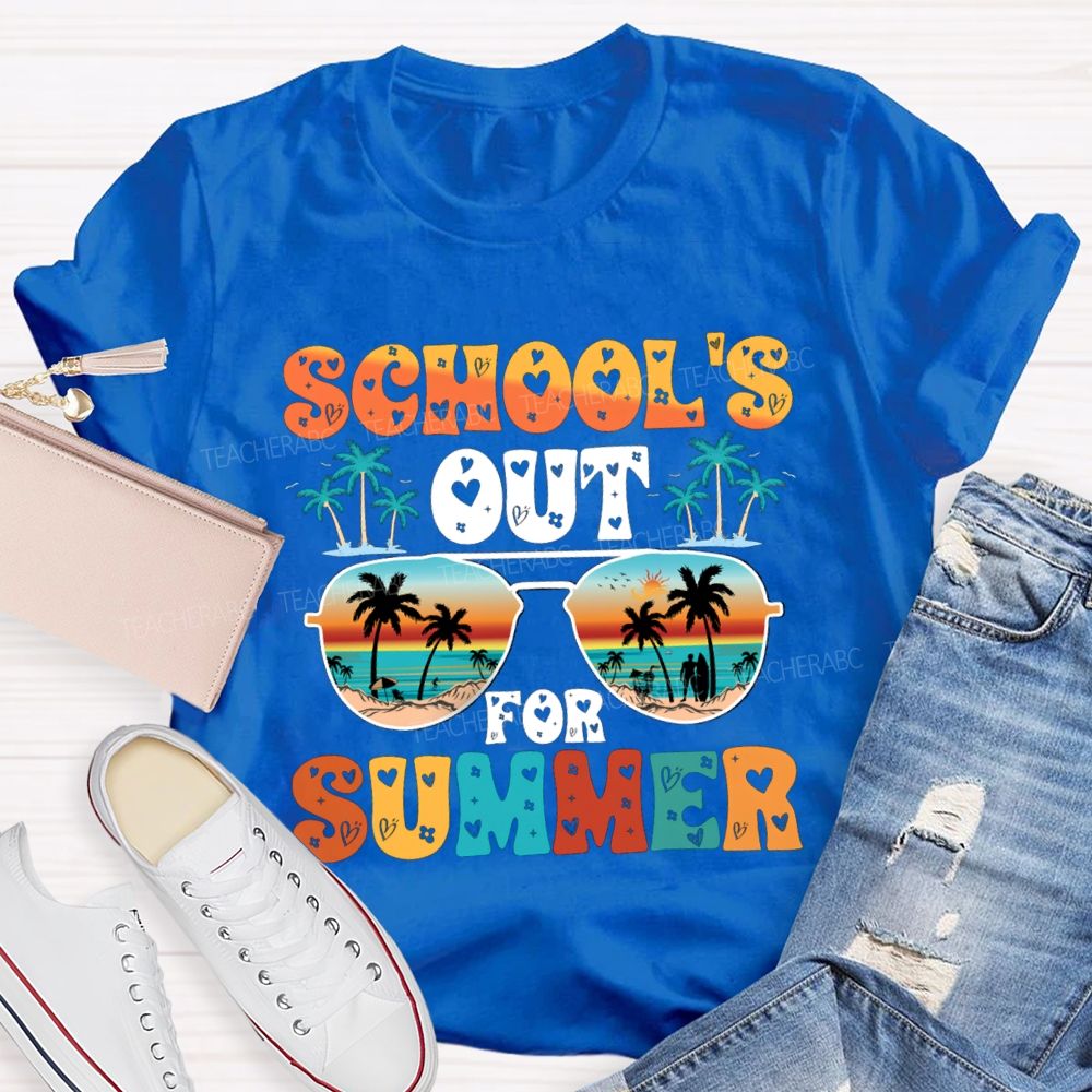 School's Out For Summer Letters With Heart Design Teacher T-shirt