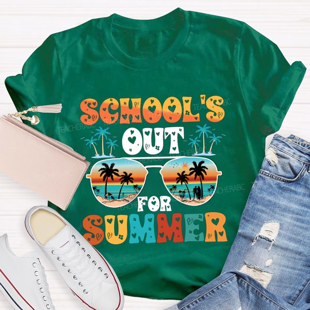 School's Out For Summer Letters With Heart Design Teacher T-shirt