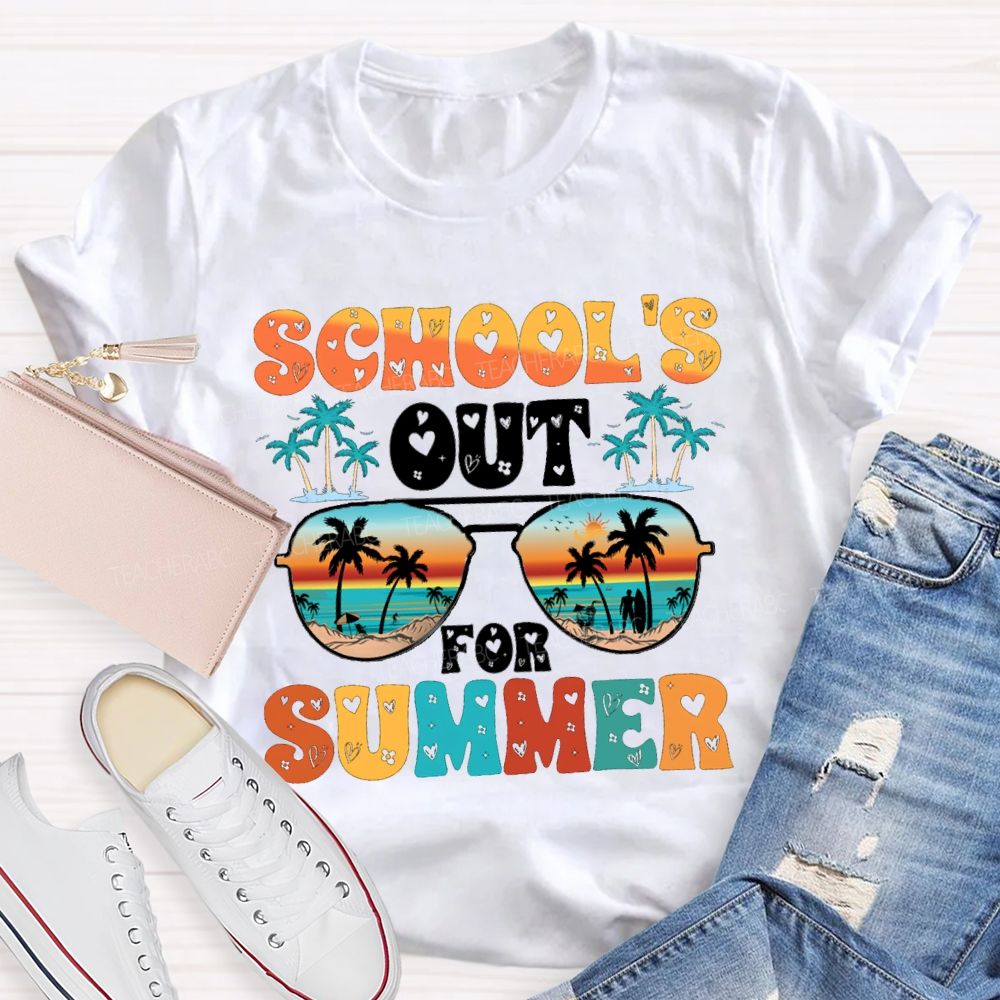 School's Out For Summer Letters With Heart Design Teacher T-shirt