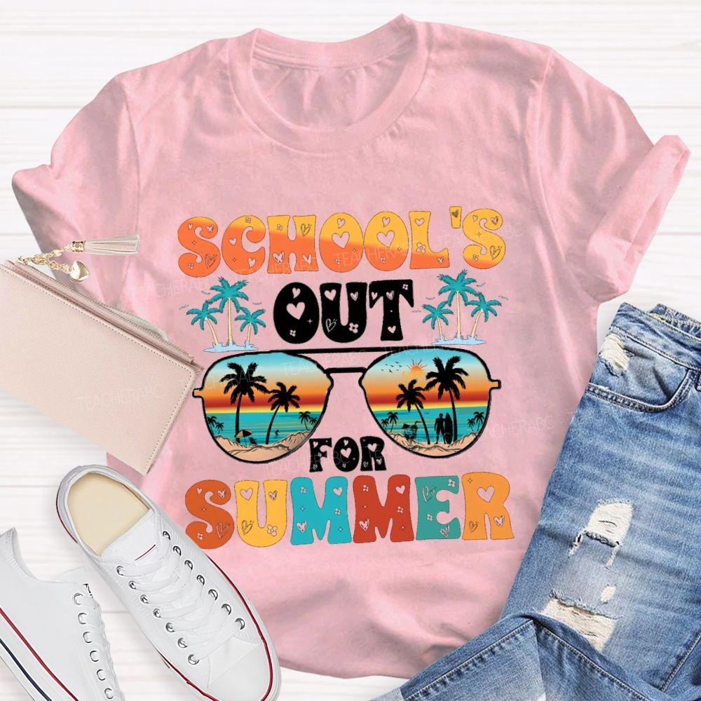 School's Out For Summer Letters With Heart Design Teacher T-shirt