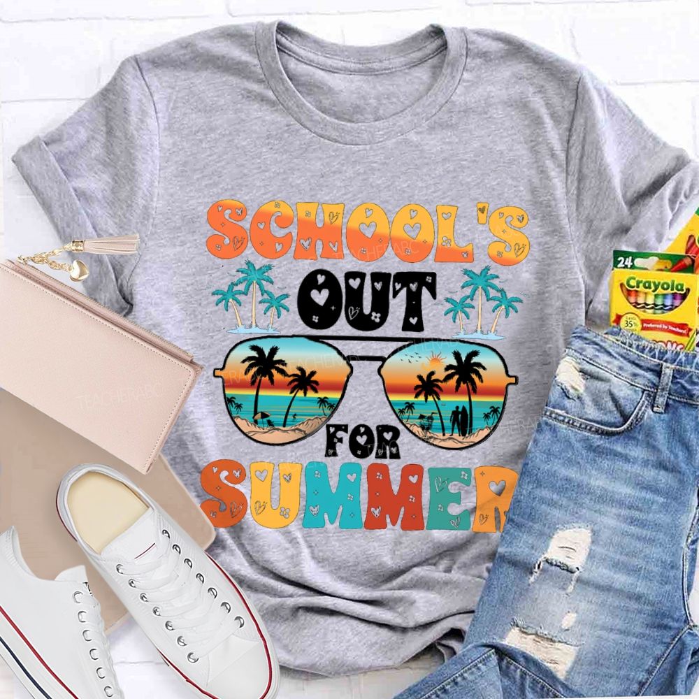 School's Out For Summer Letters With Heart Design Teacher T-shirt