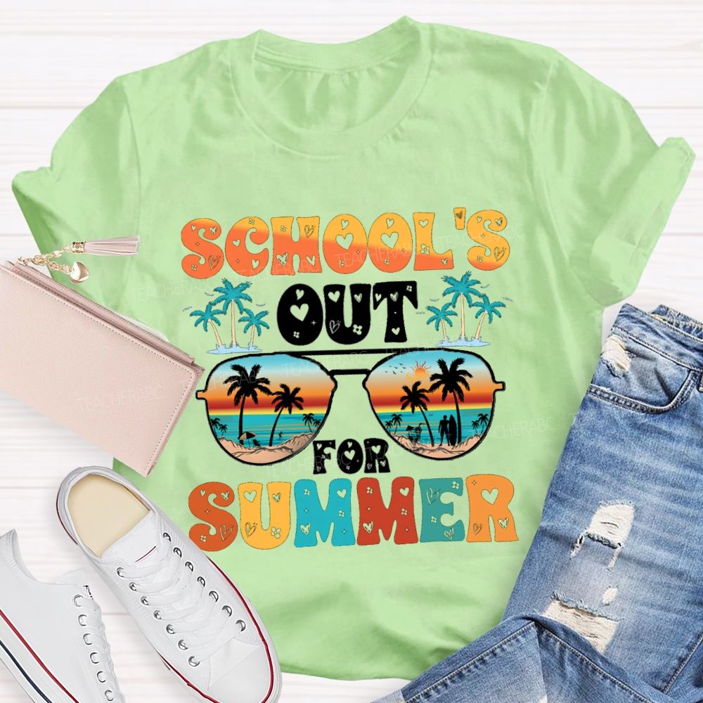 School's Out For Summer Letters With Heart Design Teacher T-shirt
