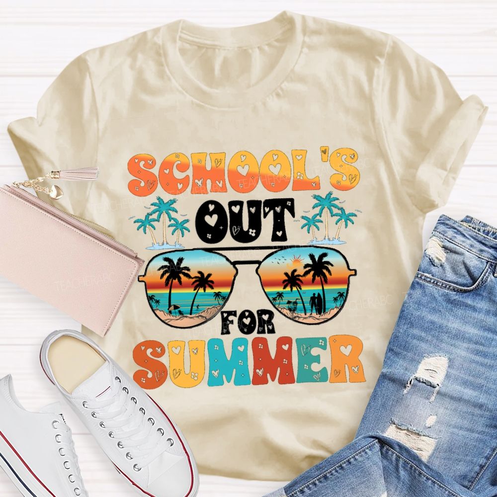 School's Out For Summer Letters With Heart Design Teacher T-shirt