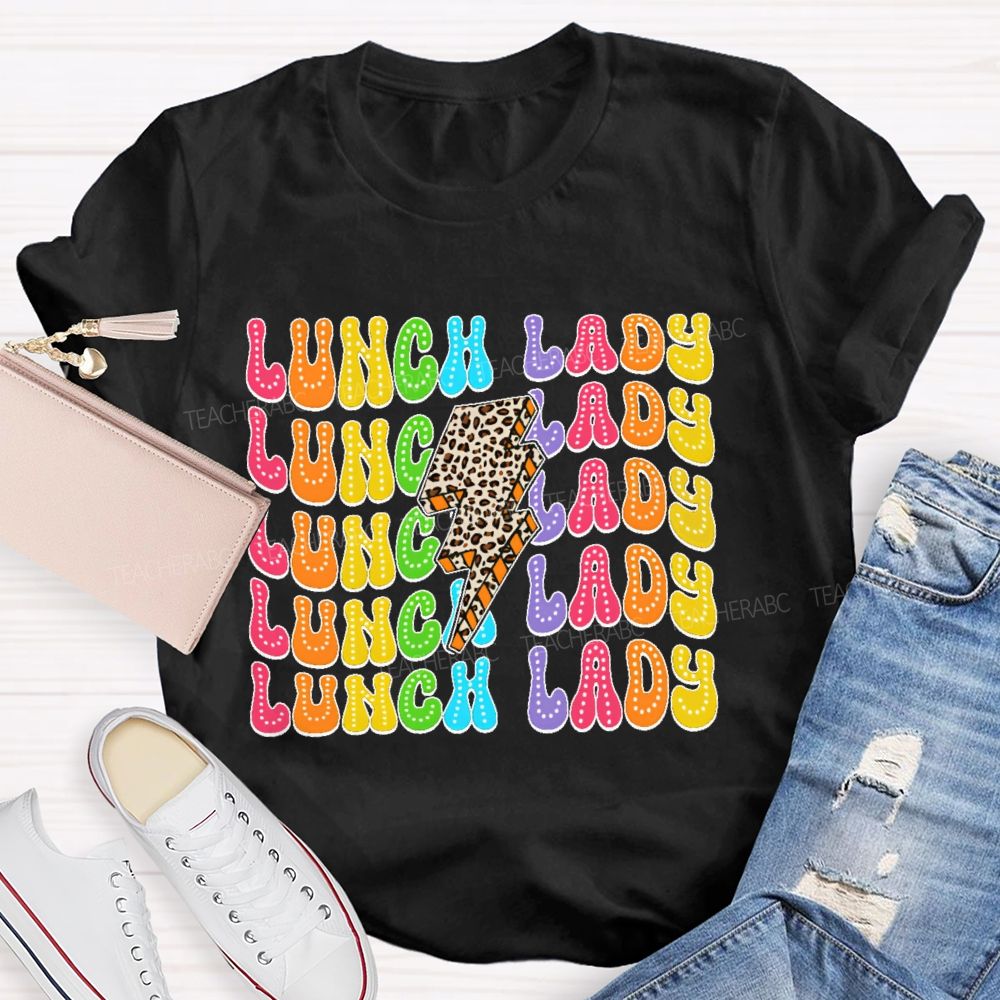 Lunch Lady Leopard Print Lightning  Teacher T-shirt