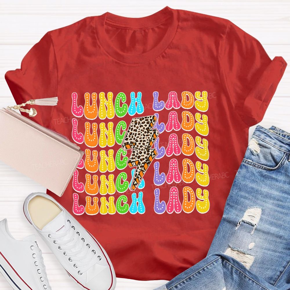 Lunch Lady Leopard Print Lightning  Teacher T-shirt