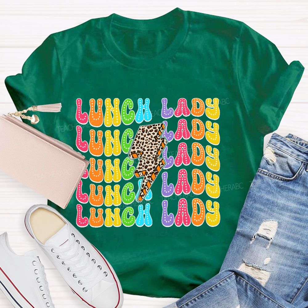 Lunch Lady Leopard Print Lightning  Teacher T-shirt