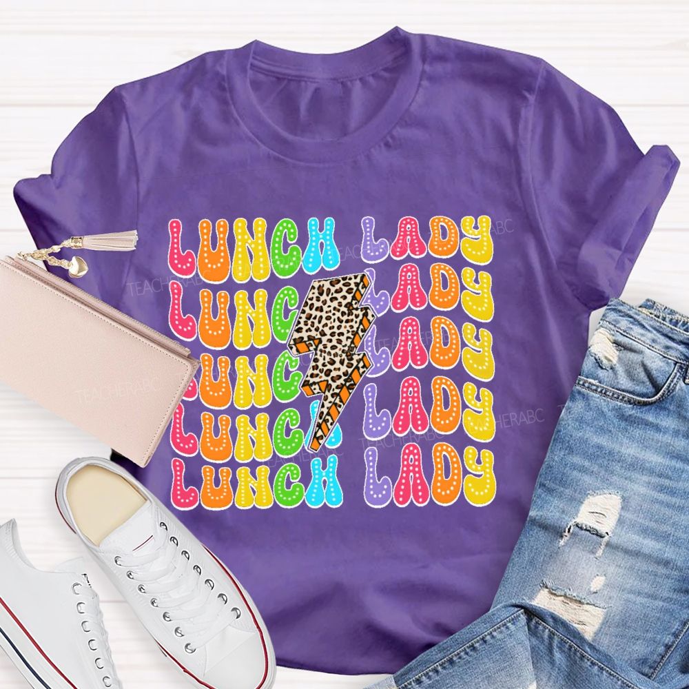 Lunch Lady Leopard Print Lightning  Teacher T-shirt