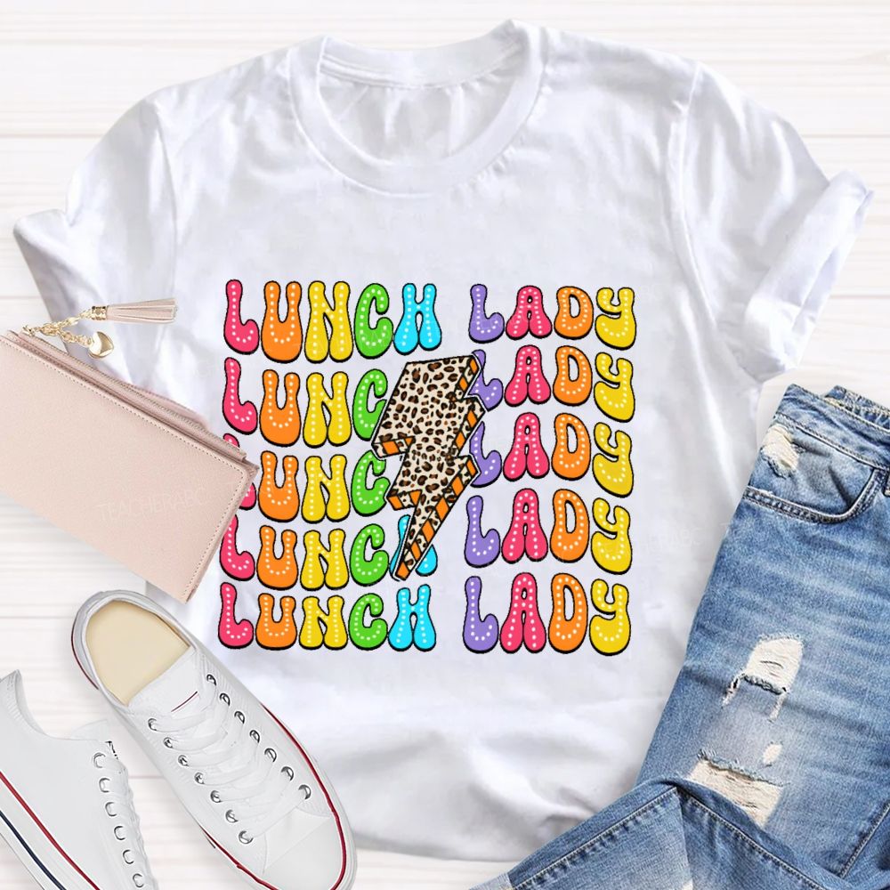 Lunch Lady Leopard Print Lightning  Teacher T-shirt