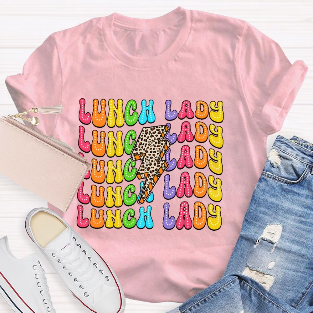 Lunch Lady Leopard Print Lightning  Teacher T-shirt