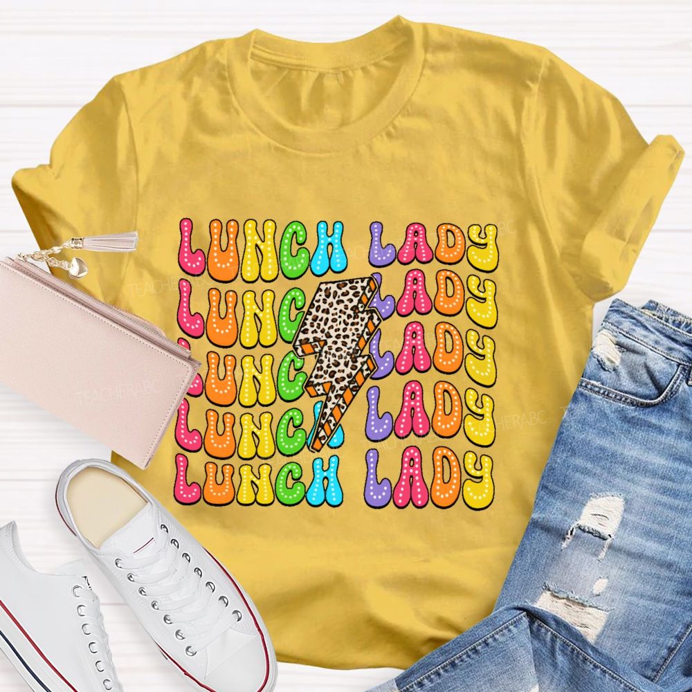 Lunch Lady Leopard Print Lightning  Teacher T-shirt